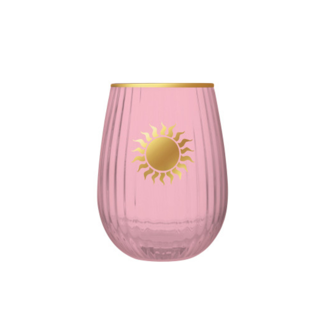 Beveled Stemless Wine Glass- Sun
